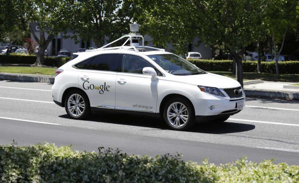 A Google self-driving car goes on a test
