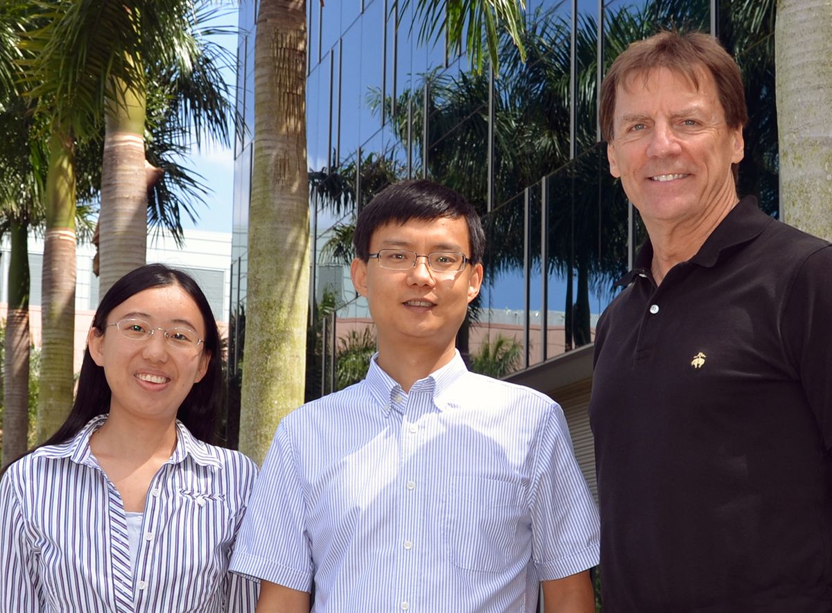 Authors of the new study included The Scripps Research Institute’s (left to right)  Research Associate Ze Liu, Research Associate Yunchao Gai and Chair of the Department of Neuroscience Ron Davis.