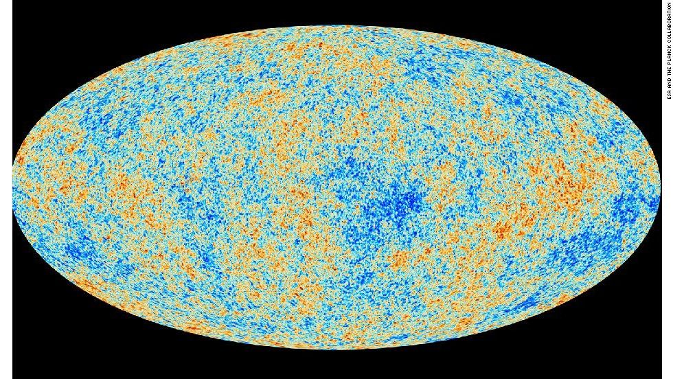This map shows the light from 380,000 years after the Big Bang in our universe, called the cosmic microwave background, detected by the Planck mission with the greatest precision yet. 