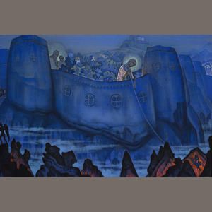 Attribution: Bonhams Nikolai Konstantinovich Roerich (Russian, 1874-1947)  Madonna Laboris signed with monogram and dated '1931' (lower left)  tempera on canvas 84 x 124cm (33 1/16 x 48 13/16in)